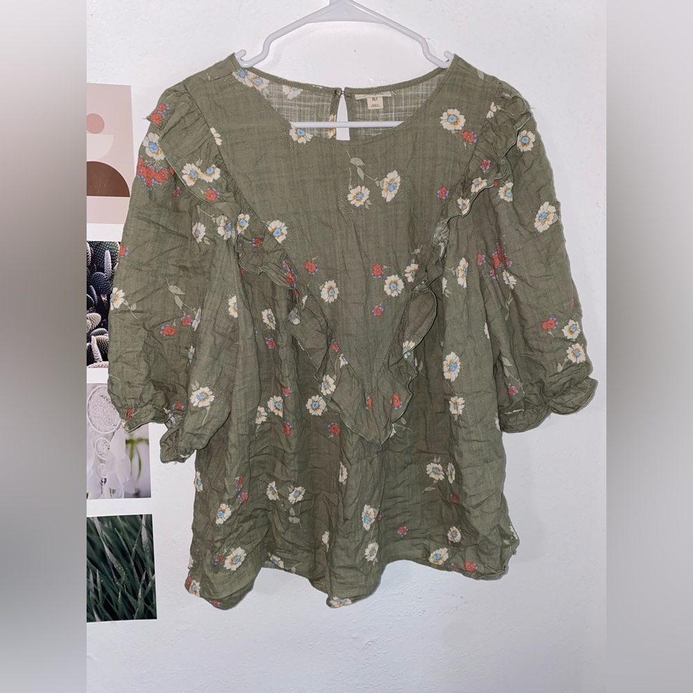 a.n.a Olive Floral Blouse